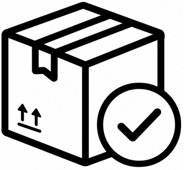Icon of a box with a check mark, indicating successful delivery or approval.