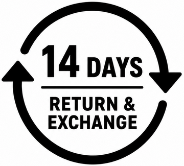 14 Days Return & Exchange policy symbol with arrows on a white background